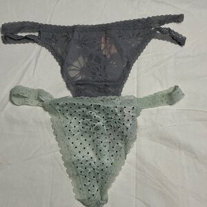 Victoria's Secret Lace Thong Duo in Gray and Mint